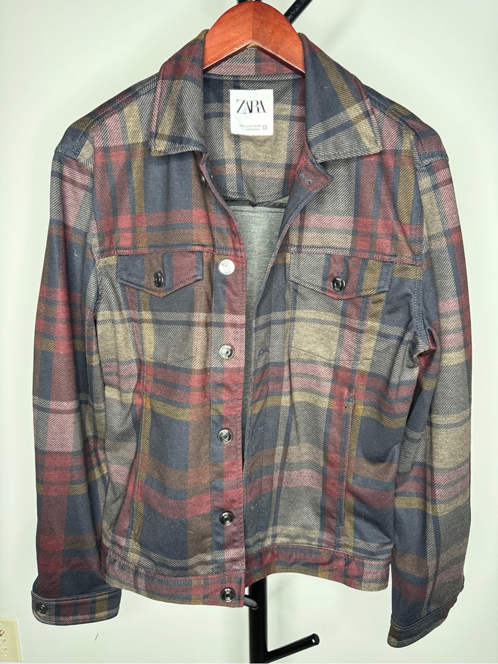 Zara Women's Multicolor Plaid Jean Jacket
